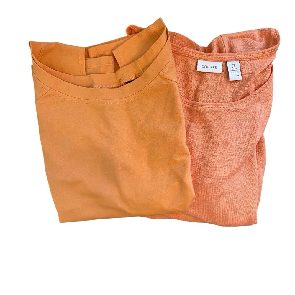 Lot of 2 Chico’s Nordstrom Short Sleeve T-Shirts Sz 3 (XL) Melon NWT & Peach